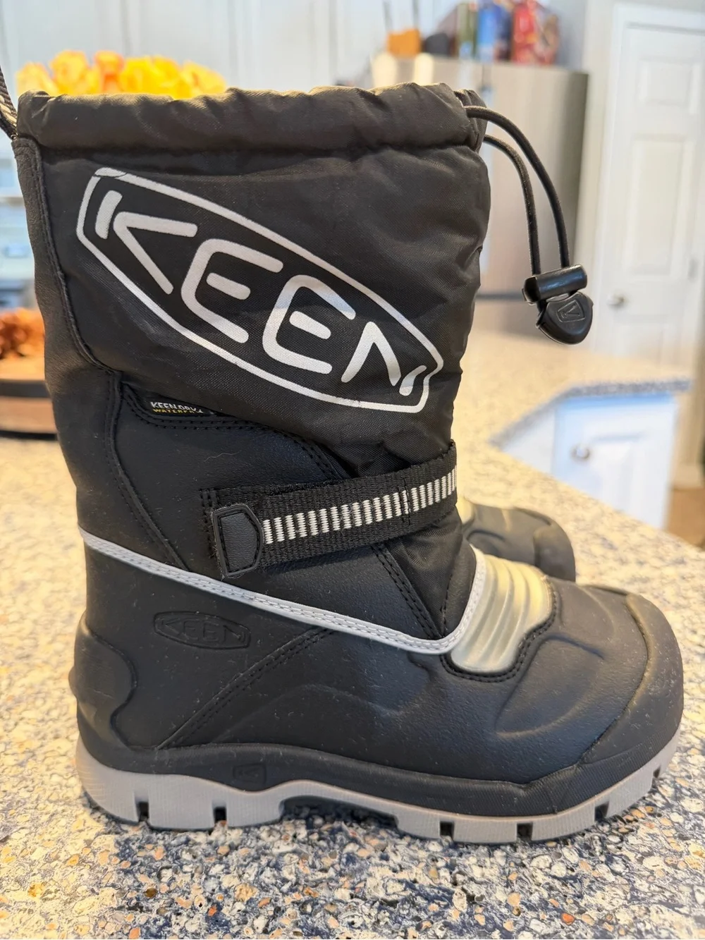 Keen Black Kids Winter Boots with Gray Soles